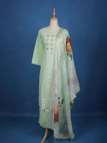 Pista Green Floral Embroidery Cotton Salwar Suit - Diadem