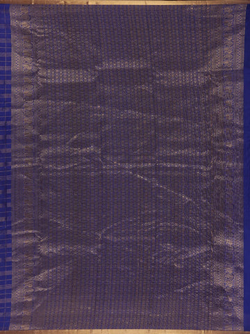Royal Blue Checked Peacock Motif Kanchipuram Silk Saree - Diadem