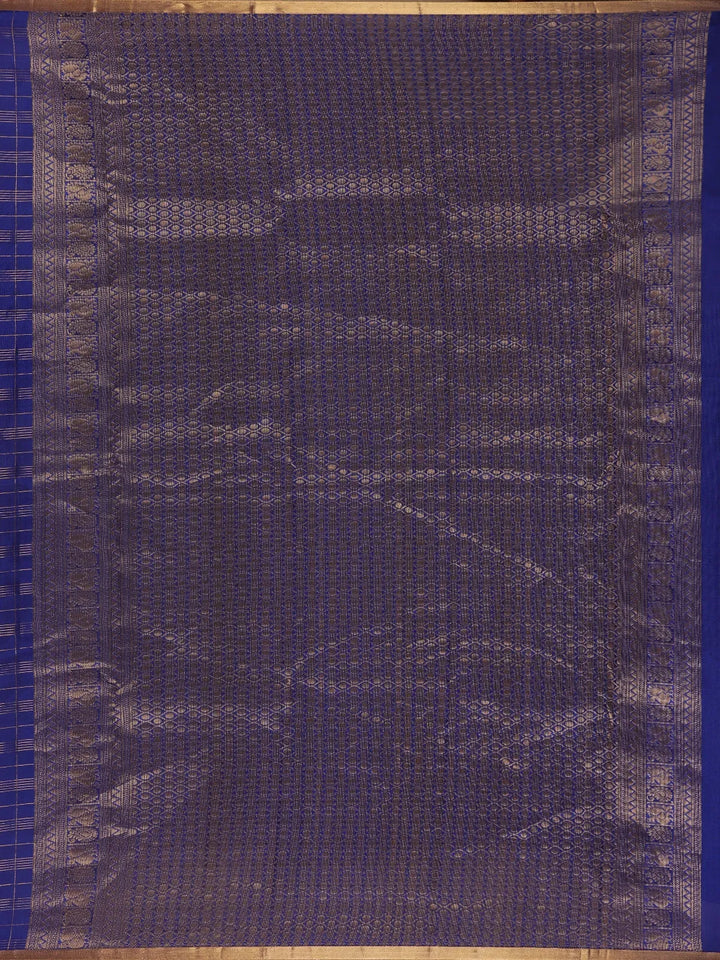 Royal Blue Checked Peacock Motif Kanchipuram Silk Saree - Diadem