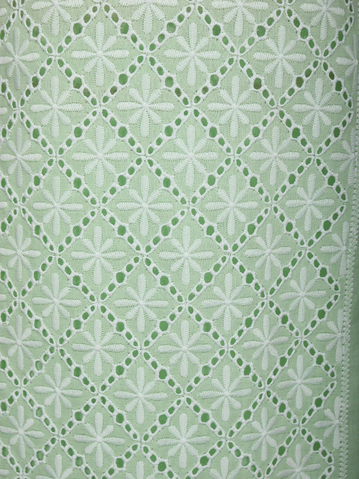 Pista Green Floral Embroidery Cotton Salwar Suit - Diadem
