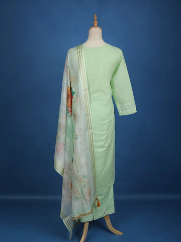 Pista Green Floral Embroidery Cotton Salwar Suit - Diadem