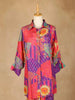 Dark Pink Salwar Suit Adorned with Printed Flower Design and with Collar and 3/4 Sleeve