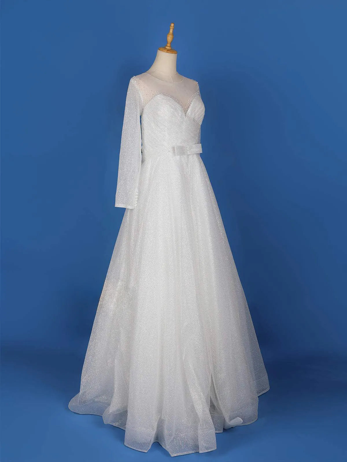 White Net Glitter Wedding Gown - Main Image