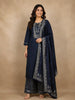 Navy Blue Floral Embroidered Design Semi Silk Salwar Suit