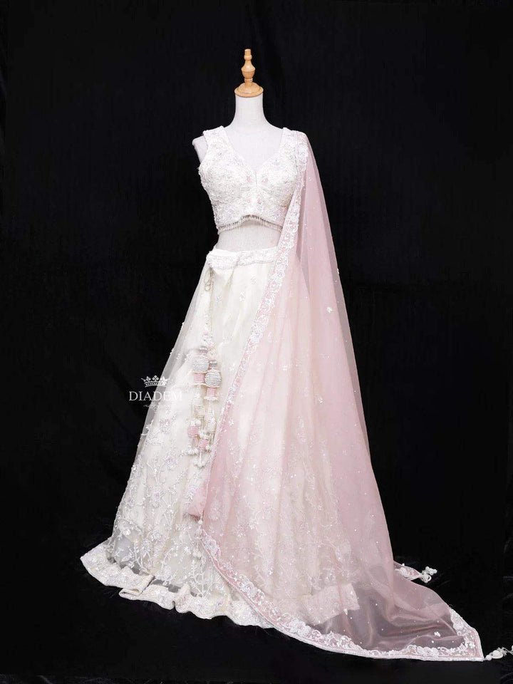 Off White Net Designer Bridal Lehenga with Sequins Beads - Diadem