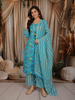 Aqua Blue Floral Printed Design Cotton Straight Cut Salwar Suit with Dupatta
