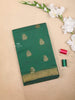 Green Silk Cotton Saree with Geometric Floral Design on the Body with Contrast Border - Diadem