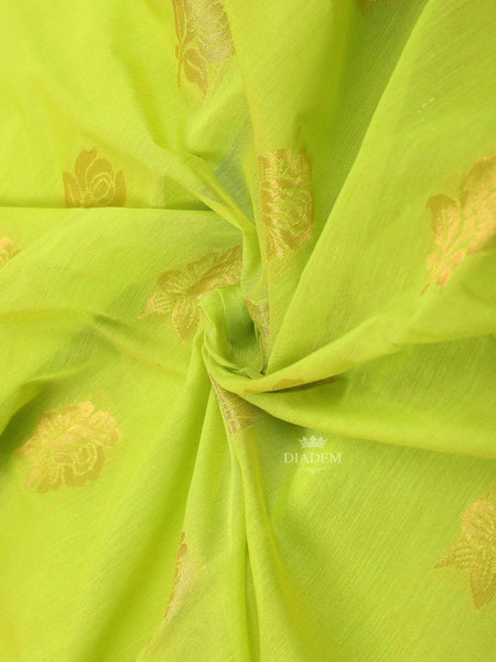 Light Green Silk Cotton Saree with Rose Motif on the Body and Contrast Border - Diadem