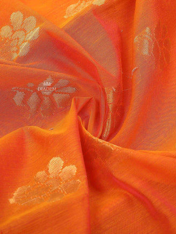 Orange Silk Cotton Saree with Floral Motif Design on the Body and Contrast Border - Diadem