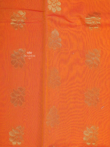 Orange Silk Cotton Saree with Floral Motif Design on the Body and Contrast Border - Diadem