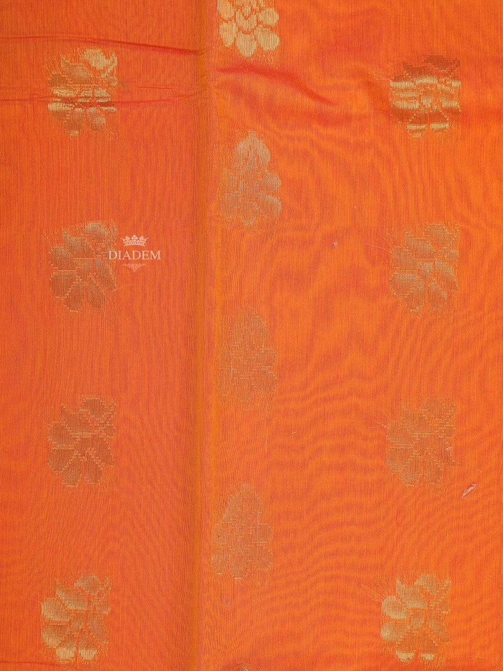 Orange Silk Cotton Saree with Floral Motif Design on the Body and Contrast Border - Diadem