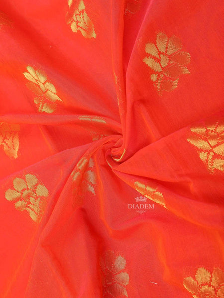 Dark Orange Silk Cotton Saree with Flower Motif on the Body with Contrast Designed Border - Diadem