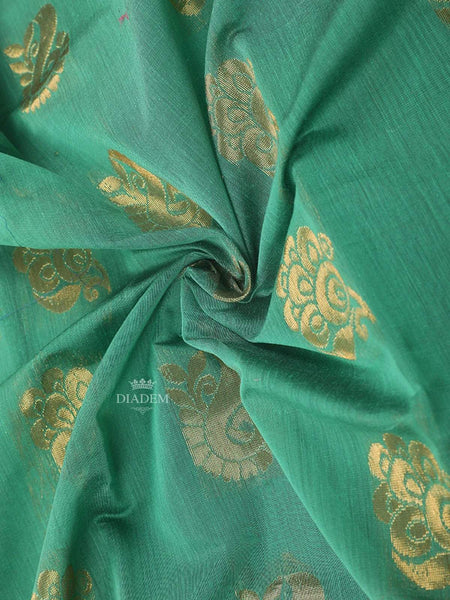 Green Silk Cotton Saree with Paisley and Floral Motif Design on the Body with Contrast Border - Diadem