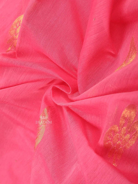 Pink Silk Cotton Saree with Leaf Motif on the Body with Designed Contrast Border - Diadem