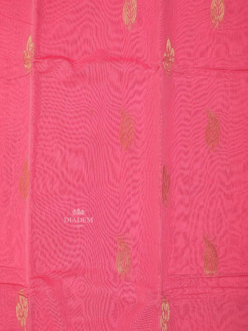 Pink Silk Cotton Saree with Leaf Motif on the Body with Designed Contrast Border - Diadem