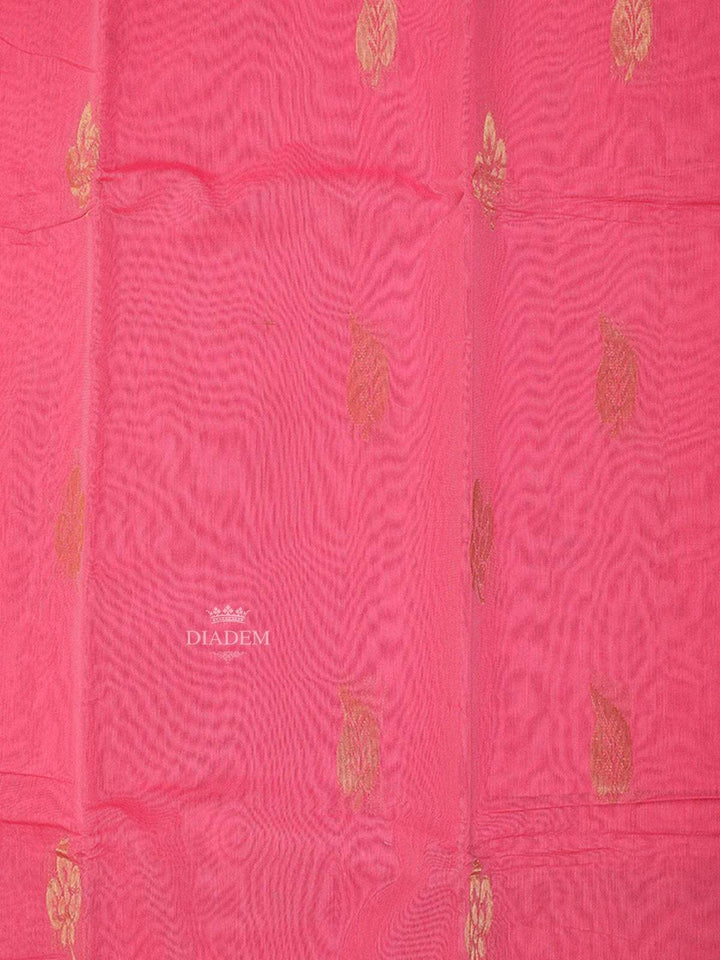 Pink Silk Cotton Saree with Leaf Motif on the Body with Designed Contrast Border - Diadem