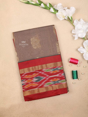 Light Brown Silk Cotton Saree With Zari Butta on the Body and Contrast Border - Diadem