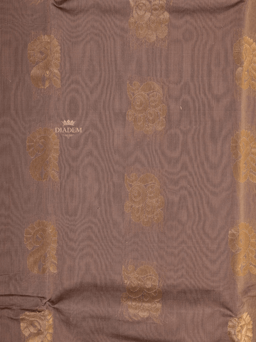 Light Brown Silk Cotton Saree With Zari Butta on the Body and Contrast Border - Diadem