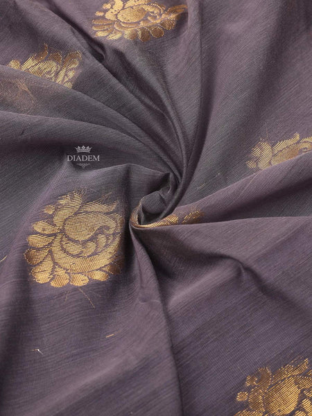 Grey Silk Cotton Saree with Floral motif Design on the Body and Contrast Border - Diadem