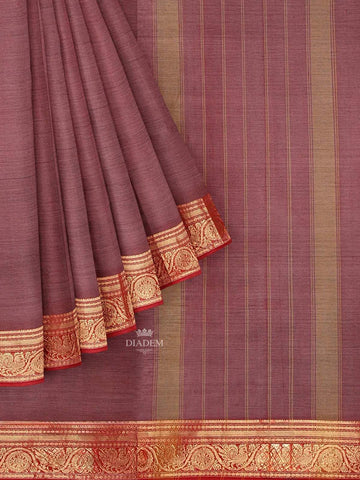 Purple Kanchi Cotton Saree with plain body and Contrast Zari Border - Diadem