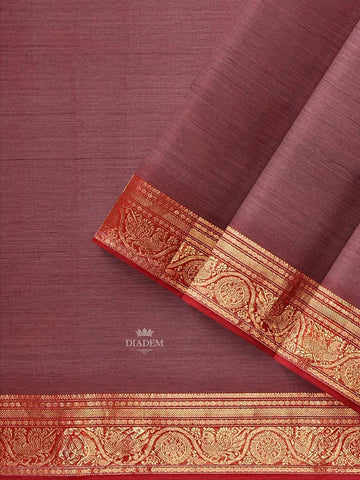 Purple Kanchi Cotton Saree with plain body and Contrast Zari Border - Diadem