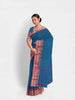 Peacock Blue Kanchi Cotton Saree with Plain Thread Butta on the body and Zari Border