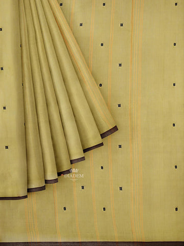 Olive Green Kanchi Cotton Saree with Threadwork on the Body and Thread Border - Diadem