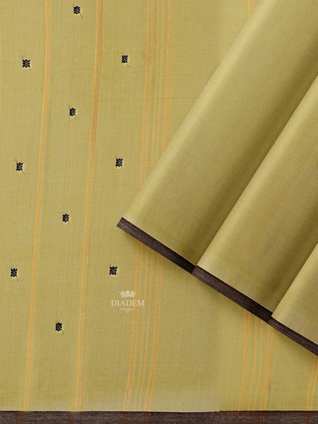 Olive Green Kanchi Cotton Saree with Threadwork on the Body and Thread Border - Diadem