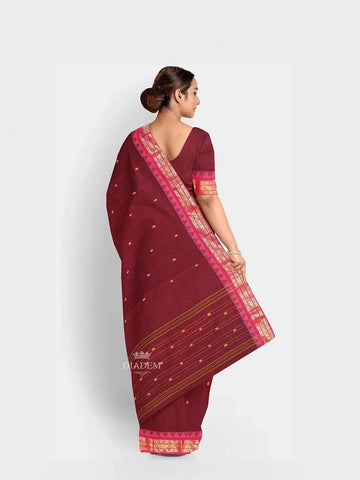 Maroon Kanchi Cotton Saree with Thread Butta on the body and Zari Border - Diadem