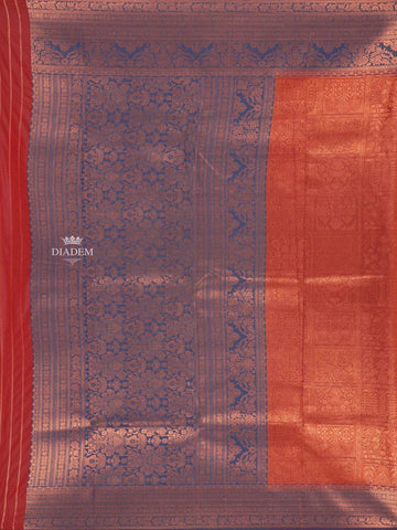 Red Art Silk Saree with Flower and Leaf Designs on the Body with Contrast Border - Diadem