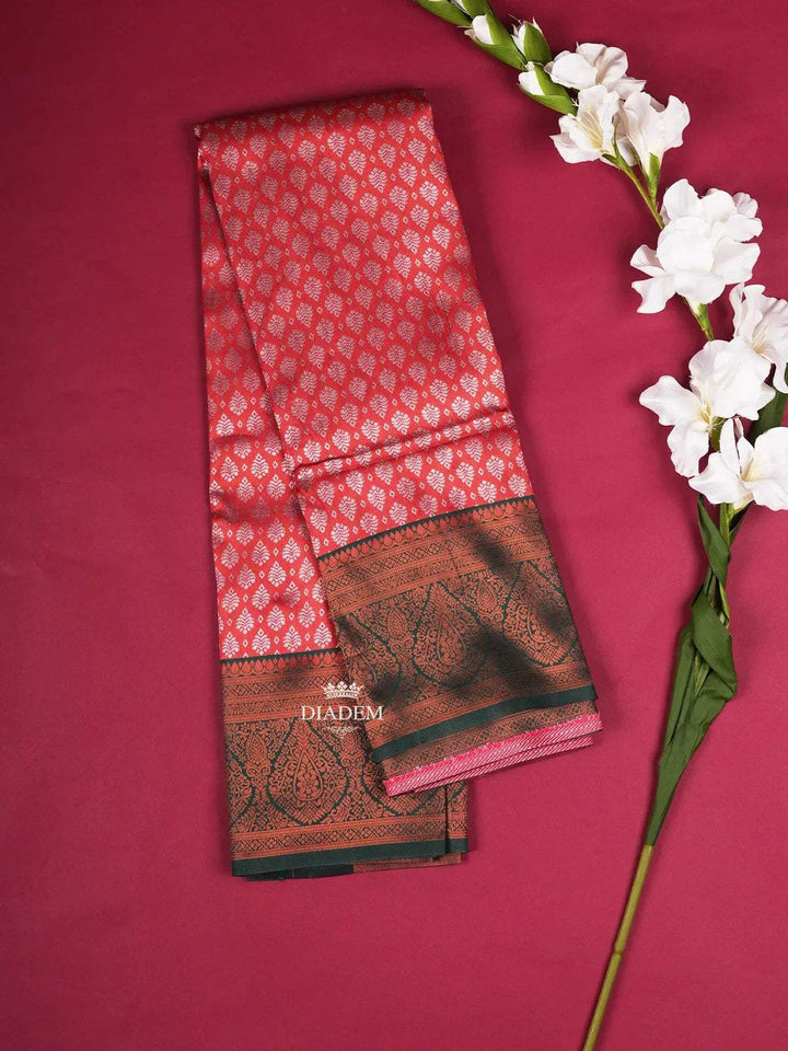 Pink Art Silk Saree with Grid Flower Design on the Body with Contrast Designed Border - Diadem