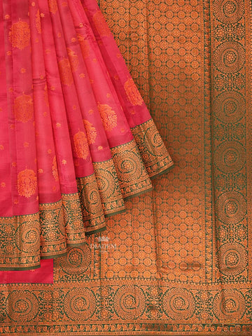 Pink Art Silk Saree with Floral Motif on the body and Contrast Zari Border - Diadem