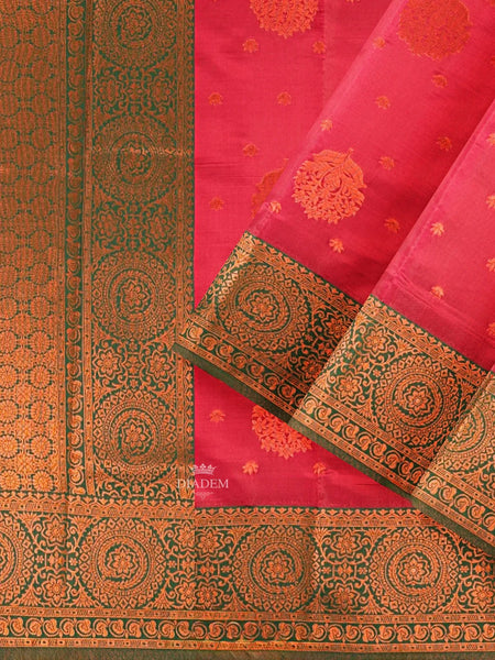 Pink Art Silk Saree with Floral Motif on the body and Contrast Zari Border - Diadem