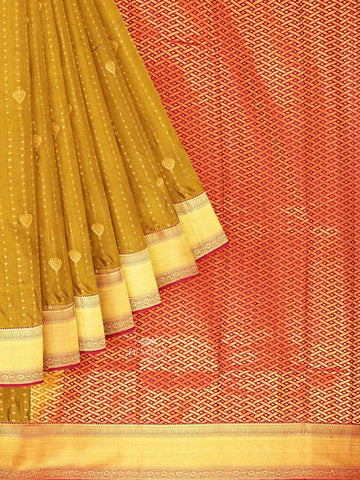 Mustard Art Silk Saree with Zari Butta on the body and Contrast Zari Border - Diadem