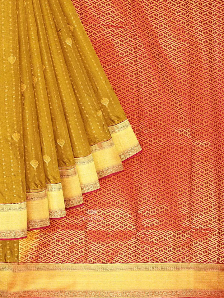 Mustard Art Silk Saree with Zari Butta on the body and Contrast Zari Border - Diadem