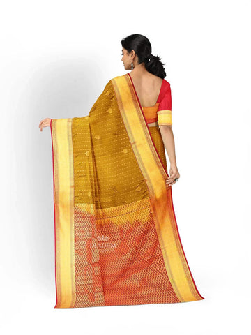 Mustard Art Silk Saree with Zari Butta on the body and Contrast Zari Border - Diadem