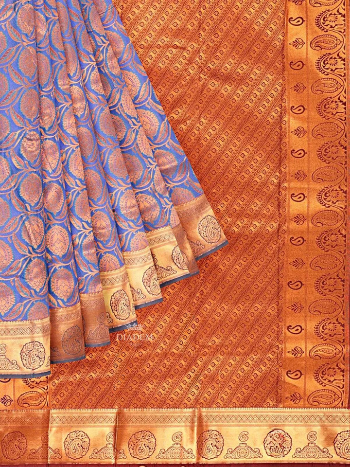 Blue Art Silk Saree with Zari Butta on the body and Contrast Zari Border - Diadem