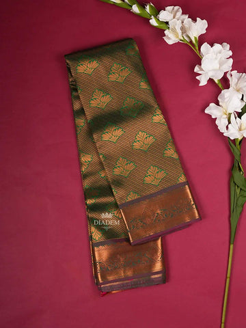 Green Art Silk Saree with Floral Motifs on the Body with Contrast Designed Border - Diadem