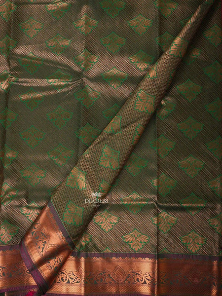 Green Art Silk Saree with Floral Motifs on the Body with Contrast Designed Border - Diadem