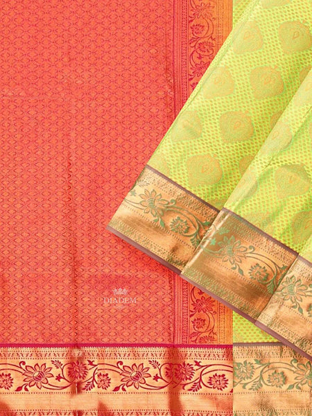 Parrot Green Art Silk Saree With Zari Butta on the Body and Contrast Zari Border - Diadem