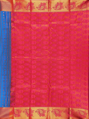 Blue Art Silk Saree with Leaf and Flowers Design On the Body with Designed Border - Diadem
