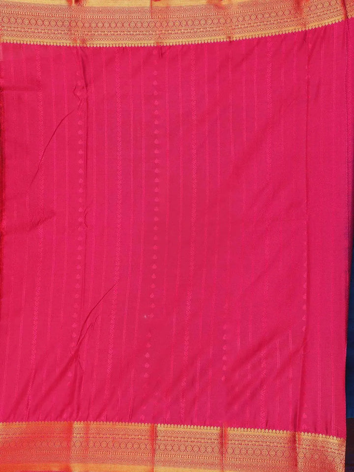Blue Art Silk Saree with Leaf and Flowers Design On the Body with Designed Border - Diadem