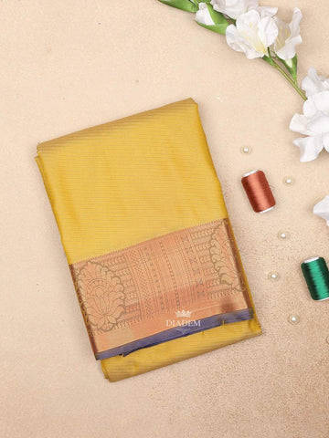 Bright Yellow Art Silk Saree with Diagonal Stripes Pattern on the Body with Contrast Zari Border - Diadem