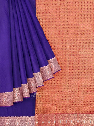 Royal Blue Art Silk Saree with plain body and Contrast Zari Border - Diadem