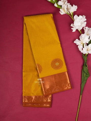 Yellow Art Silk Saree with Small Floral Design on the Body with Contrast Designed Border - Diadem