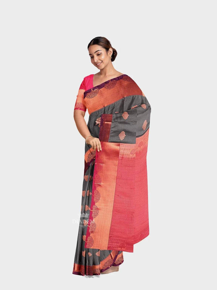 Dark Green Art Silk Saree with Zari Butta on the body and Contrast Zari Border - Diadem