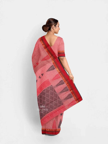 Pink Kanchi Cotton Saree with Thread Butta on the Body and Contrast Temple Zari Border - Diadem