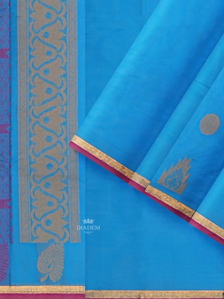 Blue Kanchi Cotton Saree with Thread Butta on the Body and Thread with Zari Border - Diadem