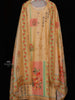 Yellow Semi Banaras Straight Cut Salwar Suits Adorned with Floral Prints and Beads, paired with Dupatta - Diadem