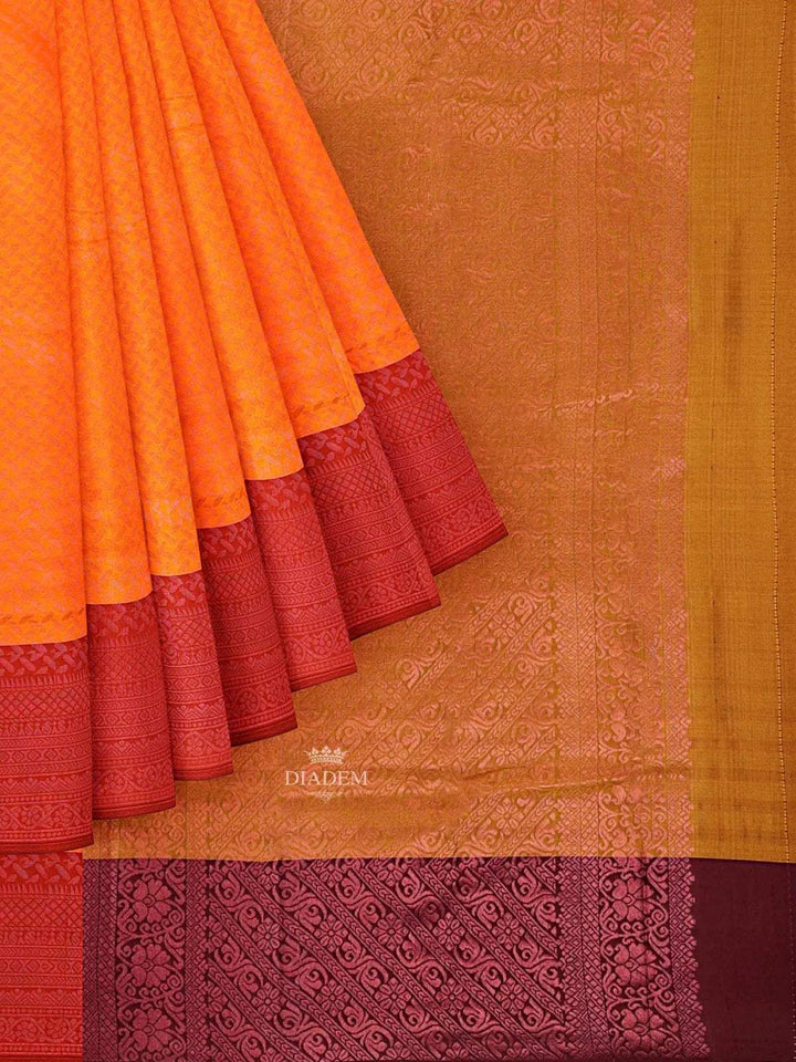 Orange Art Silk Saree with Zari Butta on the body and Contrast Border - Diadem